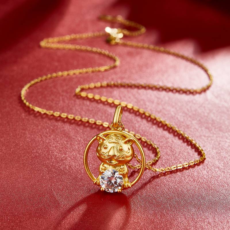 Tiger Moissanite Diamond Necklace from the Chinese Zodiac Series, 1.0 Carat